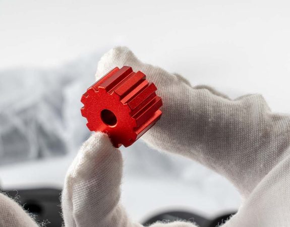 Example of red anodised CNC aluminium part